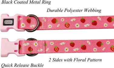 Нашийник для собак Oahibi з принтом черешень, рожевий, поліестер, розмір L, комплект з малюнком полуниці та гусячої лапки