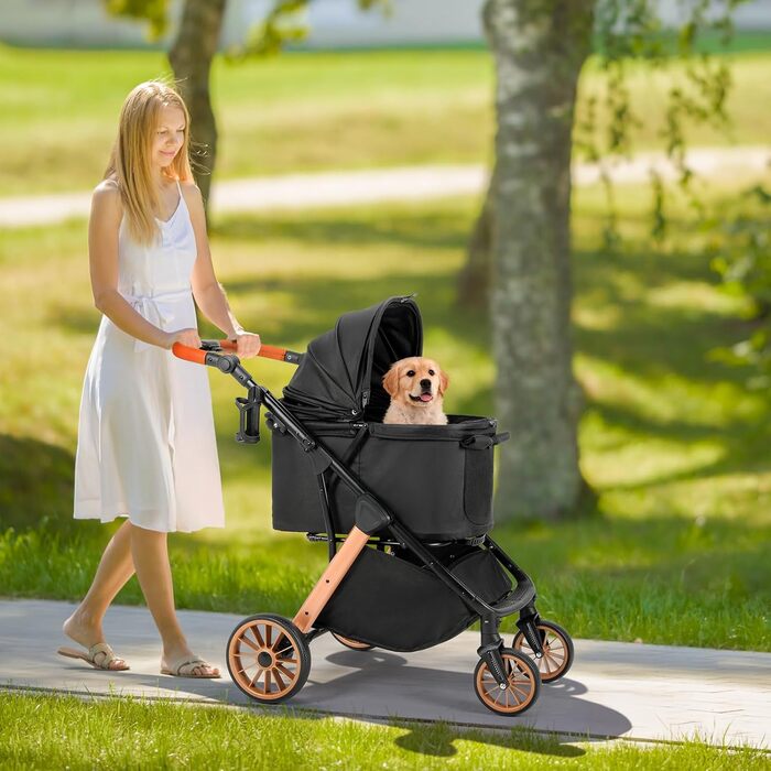 Візок для собак та котів MAMIZO, складний, до 25 кг, чорний
