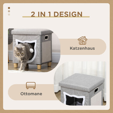 PawHut Cat Cave Пуф з подушкою та килимком для подряпин, Play Ball, протиковзкий, сірий, поліестер для котів