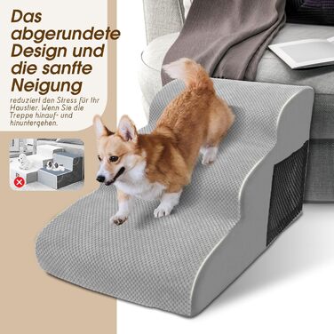 Сходинки для собак 3 ступені, антиковзні, 40 см, сірі. Підходять для маленьких собак та котів. Зручні для доступу на диван/ліжко. Легко миються.