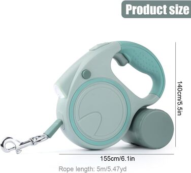 Висувна собача повідка з LED, зручний руків'я, тримач для відходів, для собак до 25 кг, зелена