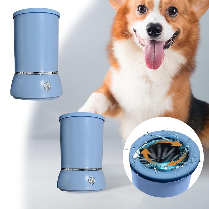 Pawclean Pro: Автоматичний очищувач лап для собак та котів – 360° силіконова щітка, USB, білий/блакитний