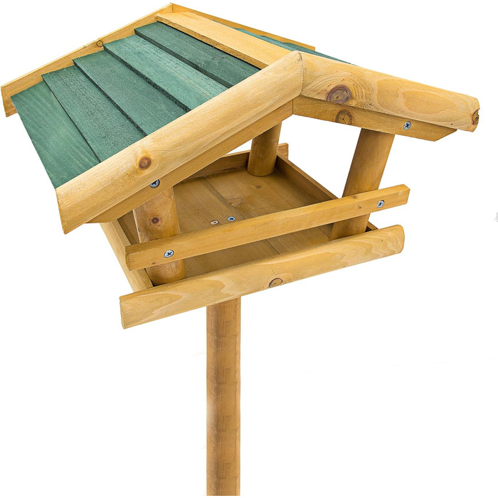 Дерев'яний годівничка для птахів Relaxdays із підставкою 100x37x43 см, зелений дах, для синиці, сойки, преміум якість