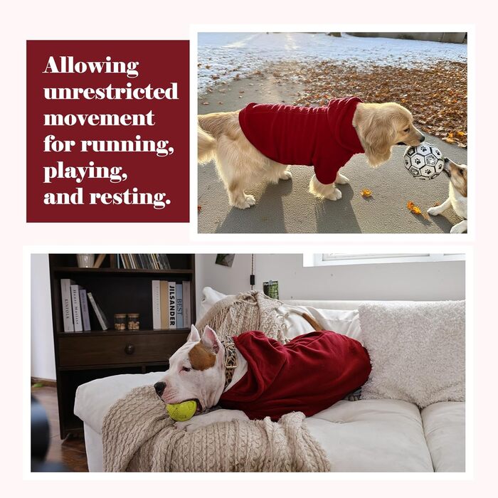 Теплий флісовий худі Nanaki для великих собак з отвором для повідка та капюшоном. Червоний, для хлопчиків та дівчаток, підходить для Біглів (XL, 68 см)