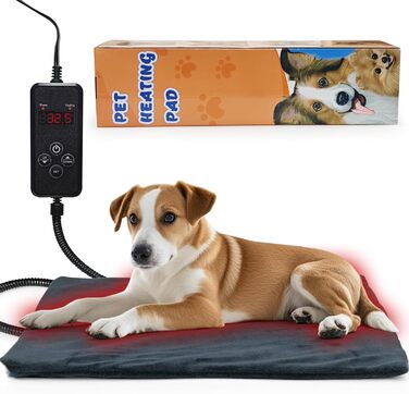 Килимок грілка для тварин NAMOTEK: регулювання температури та таймера, водонепроникний, з нагрівальною лінією, автовимкнення, 50x40 см, сірий