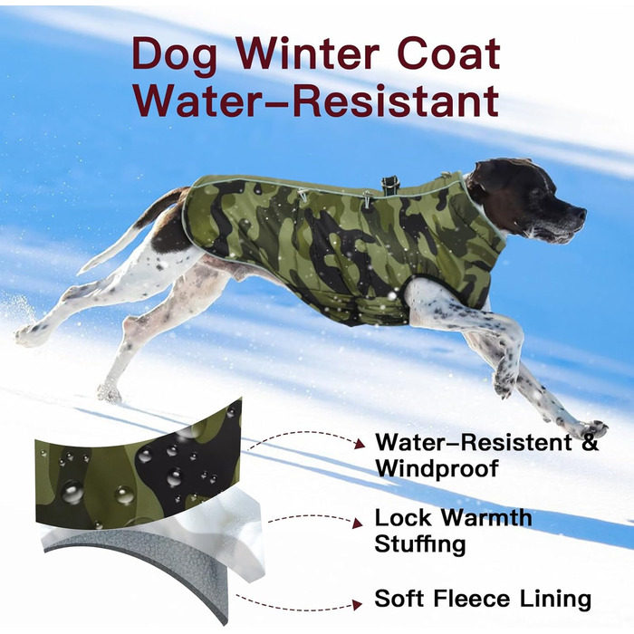 Теплий зимовий одяг для собак великих порід: куртка, комбінезон, жилет з блискавкою, камуфляжний принт (Французький бульдог, Мопс)