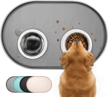 Підкладка під миску для собак та котів Conlun, 81x51 см, сіра, з високими бортиками, BPA-Free силікон