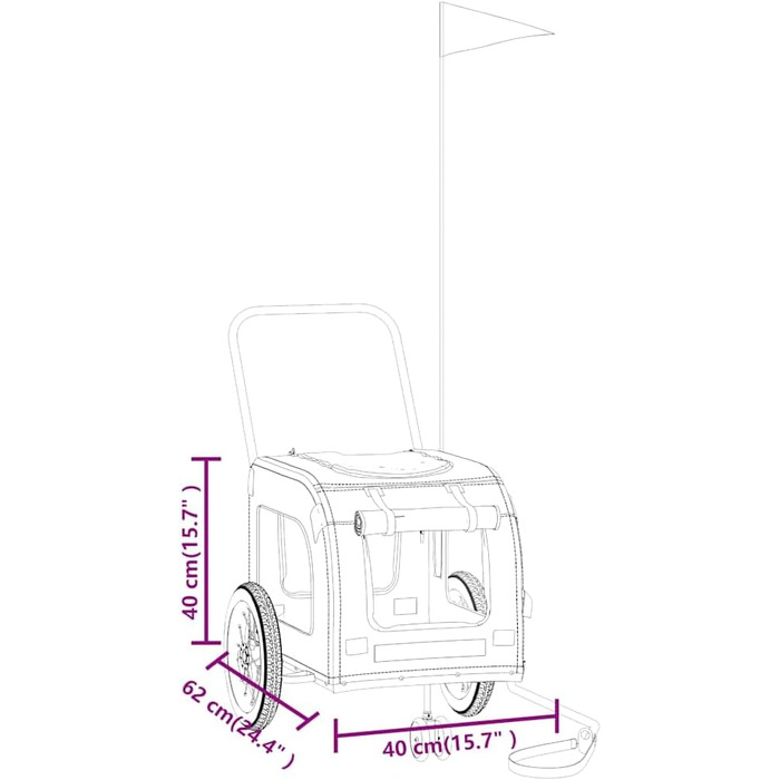 Причіп для собак VidaXL - червоний, 125x53x54 см, до 45 кг, з прапором та відбивачами