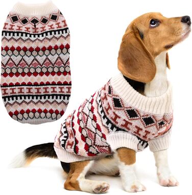 Теплий пуловер для собак середнього розміру - стильний бохо, з отвором для шлейки, для Французького бульдога, Лабрадора (Червоний L)