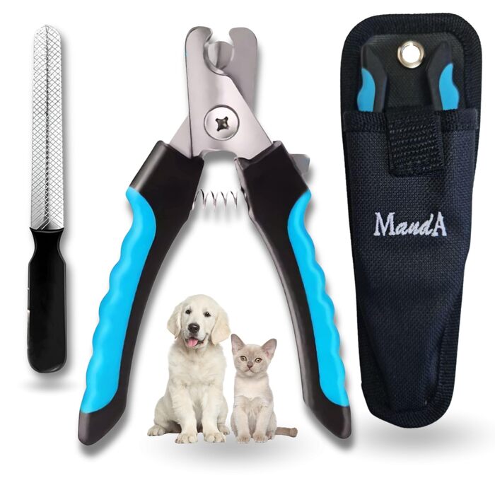 Інструмент для підстригання кігтів собак, котів та інших тварин | З пилочкою, лезами з нержавіючої сталі, захисним замком та чохлом – великий | Для догляду за лапами та кігтями