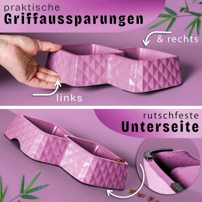 Набір мисок для котів та маленьких собак ne&no® з бамбука, фіолетовий (до 400г корму, 350мл води)