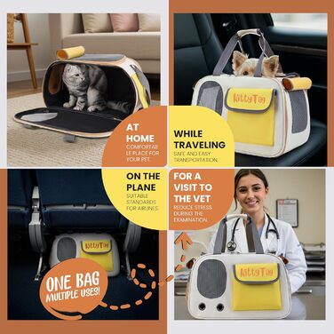 Сумка-переноска для тварин, цуценят, маленьких собак, котів, водонепроникна, преміум-шкіра PU, для прогулянок, подорожей, активного відпочинку, шопінгу (Жовта)