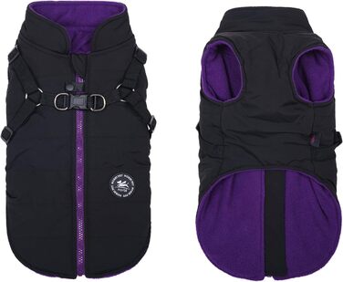 Тепла куртка для собак Norbi, жилет-шлейка для маленьких собак, теплий зимовий костюм 2 в 1, куртка для холодної погоди (M, чорний)