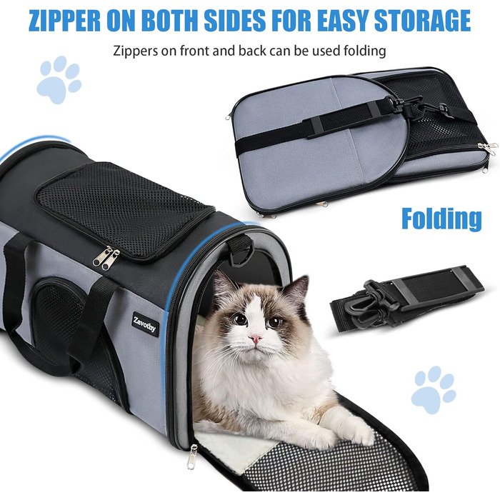 Транспортна сумка для котів та собак, дихаюча та складна, переноска для котів з регульованим плечовим ременем, знімна плюшева підстилка (Сірий, S)