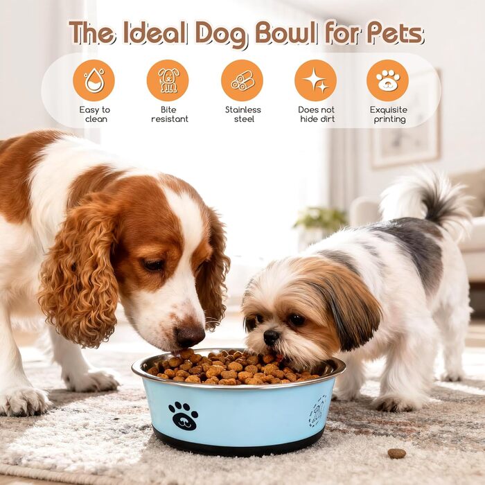 Набори мисок для собак та котів з нержавіючої сталі з силіконовим дном, 2 шт. (блакитні)
