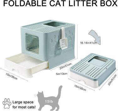 Котячий туалет Suhaco XXL із кришкою та лопаткою, зверху з отвором, 51x38x41 см, зелений