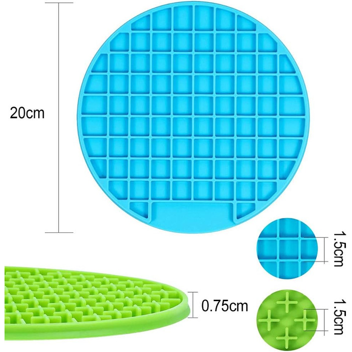 Килимок для облизування собак та котів - 2 шт. Slow Feeder, з міцним присоском, для ласощів, купання, дресирування (синій, зелений)