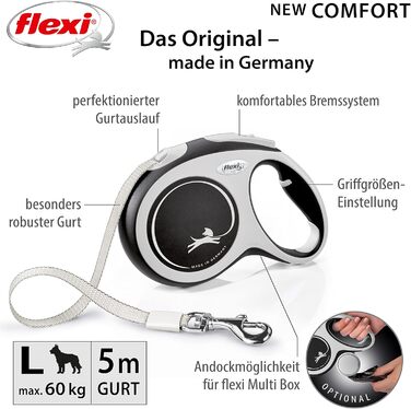 Рулетка для собак Flexi Comfort L, 5 м, чорна (до 60 кг)