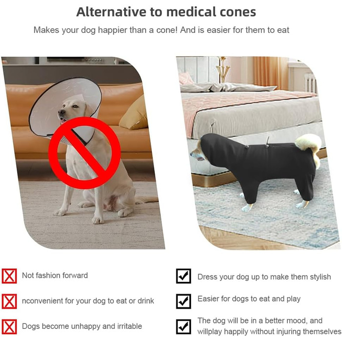 Піжама для собак великих і середніх порід, еластична, для дорослих, чорна (2XL)