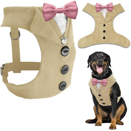 Smoking для собак: стильний костюм для собак середніх та великих порід XL. Костюм для свят, вечірок, косплею, Хелловіну, весілля. Бежевий smoking з рожевою краваткою.