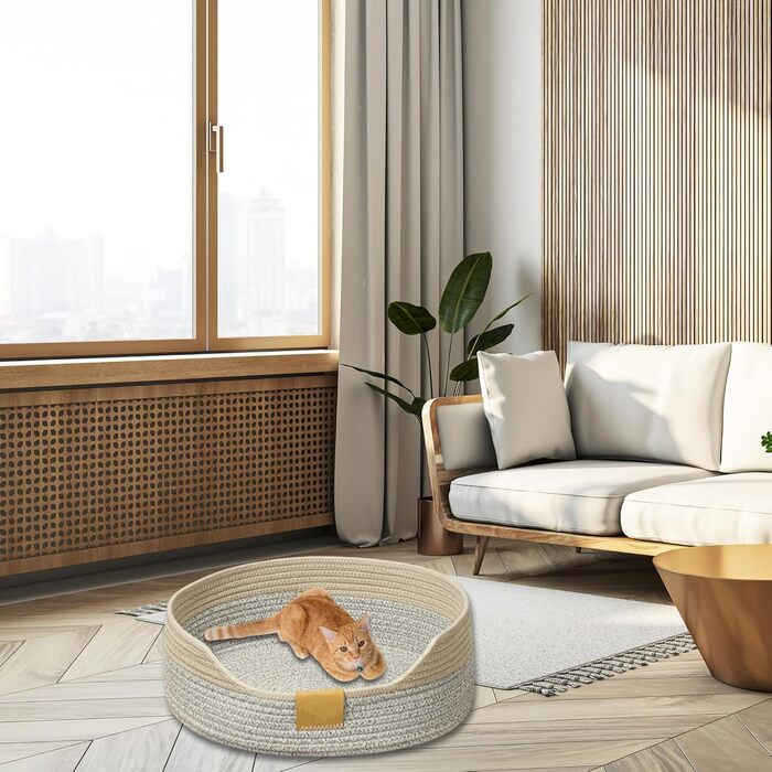Кішечка-гніздище, плетений кошик для кота, 50 см, сірий хакі, Fatbarer