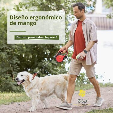 Висувна поводок для собак, 3 м, довгий поводок для малих, середніх та великих собак, ергономічна ручка, до 15 кг, червоний, L