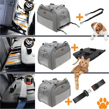 MY DUQUE – Складна автопереноска для собак і котів CAR-GO з ISOFIX, розширювана, з доступом спереду і ззаду, ідеальна для подорожей та авіаперельотів, сіра