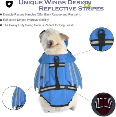 Жилет рятувальний для собак з плавками, жилет для плавання для собак з підборіддям, легкий та безпечний для водних видів спорту, жилет для собак з ручкою та світловідбиваючими елементами, для маленьких, середніх та великих собак, блакитний, розмір M