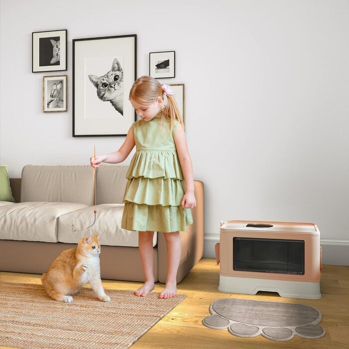 YITAHOME велика закрита котяча туалетна з кришкою, без запаху, з лопаткою для наповнювача, рожевий