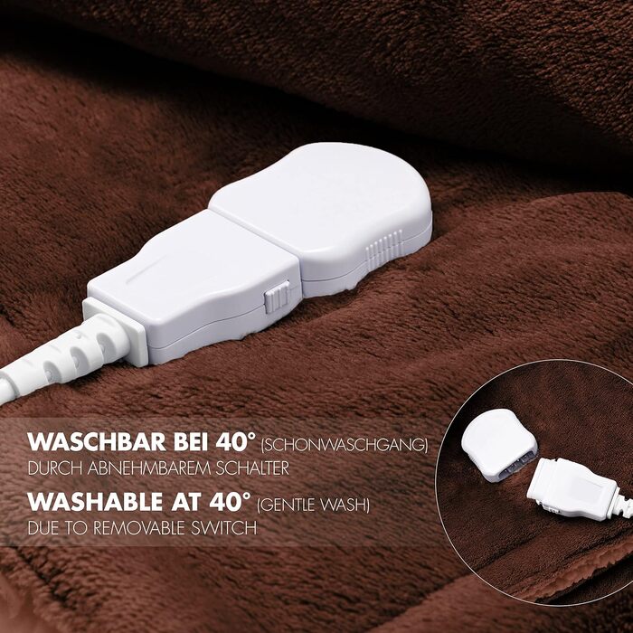 Електрична гріюча ковдра Promed з автовимкненням, миюча, 180x130 см, 10 температурних режимів, коричнева