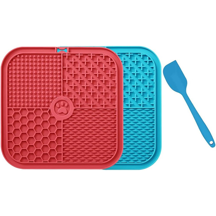 Килимок для собак та котів Leckmatte, 2 шт. з присосками + лопатка, повільний годівник, антиковзаюча поверхня, зменшує нудьгу та тривогу, для корму, ласощів, йогурту, арахісової пасти (20x20 см, колір B)