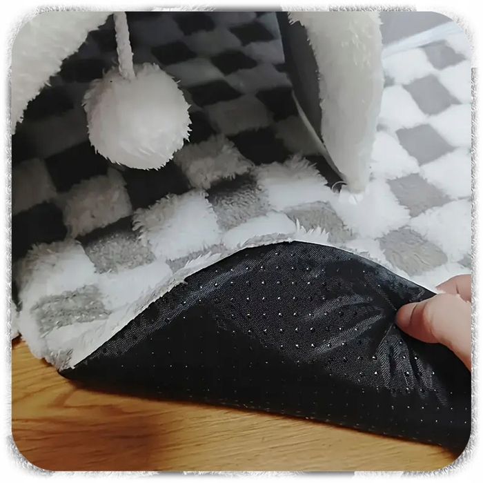 Плюшеве ліжко-шахівниця для котів з тунелем 2в1, сіре, розмір XL 86x70x26 см