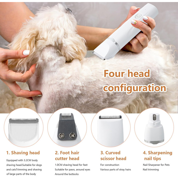 Набір для стрижки кігтів котів та собак Focenat 4 в 1: тихий триммер, електрична машинка для грумінгу тіла, очей та вух