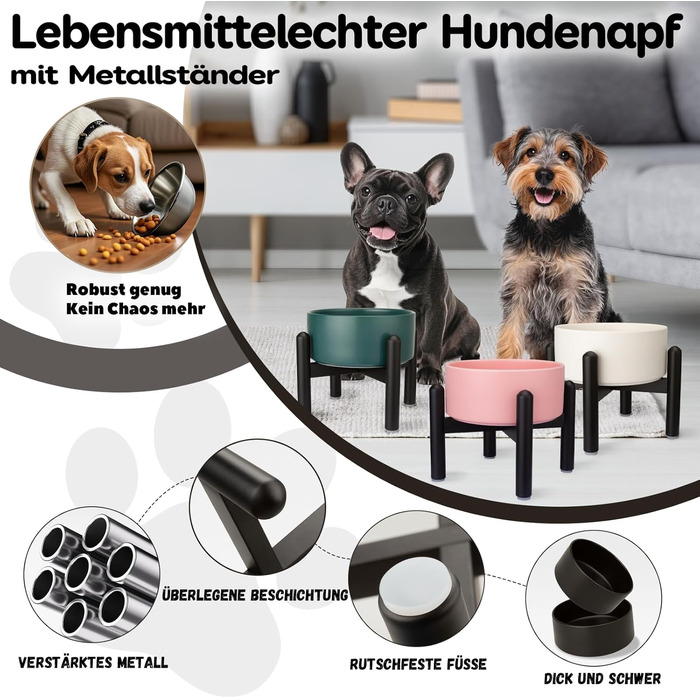 Підвищена годівниця для собак, керамічна миска для корму з нержавіючою підставкою - для маленьких та середніх собак, діаметр 15,5 см, об'єм 850 мл, білий колір