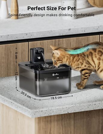 Автоматичний котячий фонтан DownyPaws, 2,5 л, бездротовий, з датчиком руху, BPA-free, чорний, 6 фільтрів