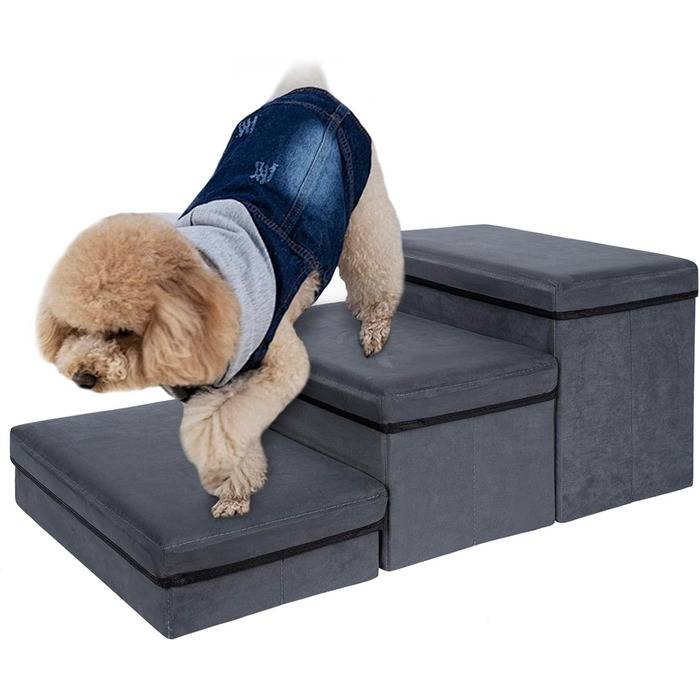 Сходинки для собак з місцем для зберігання, 2 сходинки, складані, широка пандус для домашніх тварин, неслизькі сходи для собак, драбина для домашніх тварин, сходи для собак та котів маленьких та великих порід, темно-сірий 60×40×30 (квадрат)