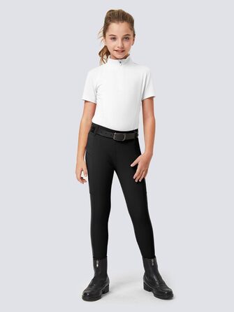 Дитячі штани для їзди верхи FitsT4 - спортивні рейтузи для дівчаток, повний силіконовий наповнювач, рейкові штани, літні штани з 2 бічними кишенями та петлями для ременя, чорний колір, розмір L
