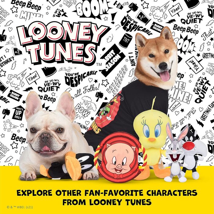 Іграшки для собак Looney Tunes на Хелловін, набір з 2 шт. – Деффі Дак і Лола Бані, з пищалкою, для жування, тематичні до Дня Мертвих