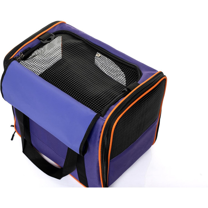 Транспортна сумка для котів та собак Brave Paws, міцна, зручна, дихаюча, з безпечним замком та складною мискою (фіолетова)