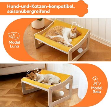 BSWAY Підвищене ліжко-софа для котів з дерева, сонячно-жовтий колір, 53x40 см, стильний котячий стільчик з знімним чохлом для матраца, до 15 кг