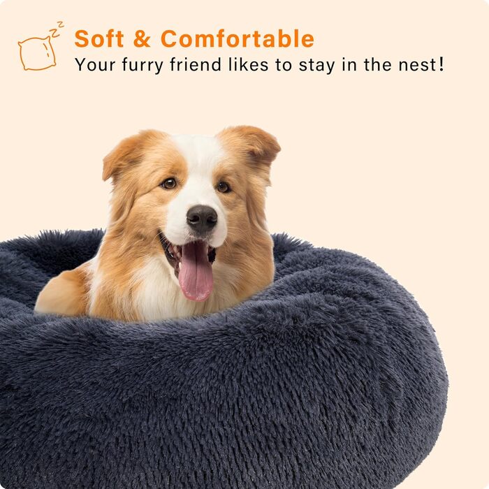 Ортопедичне ліжко для собак, кругле, м'яке, для котів та собак, ліжко-софа, кошик, 80 см, темно-сірий, 80x80x20 см