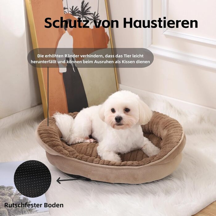 М'яка підстилка для собак та котів, лежанка для тварин, антиковзаюча, хакі, 50x45x17 см