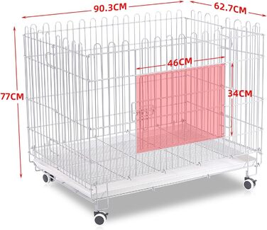 Клітка для собак, переноска для собак, складана з металу, біла. Підходить для маленьких та середніх собак. З піддоном та коліщатками.