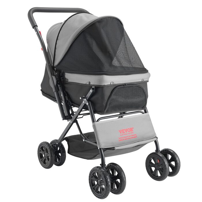 Візок для собак VEVOR, до 20 кг, складаний, 4-колісний, з сітковими віконцями та змінним ручками, з гальмом, для маленьких та середніх тварин