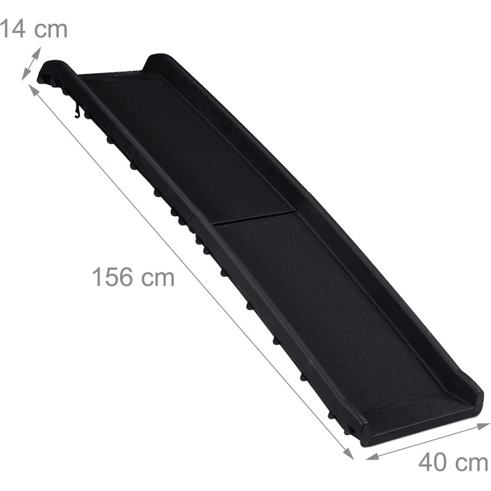 Рампа для собак Relaxdays, складна, антиковзка, для завантаження в багажник, до 90 кг, пластик, 156x40 см, чорна