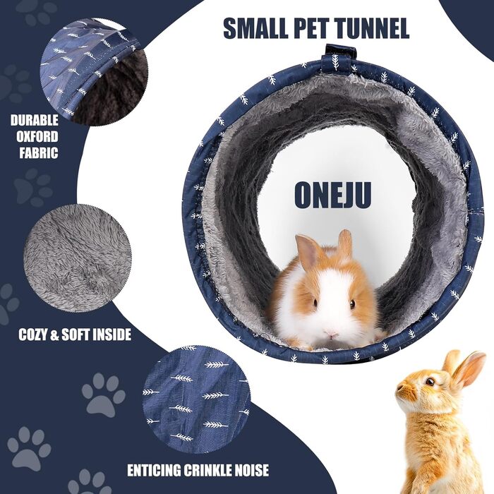 Туннель для морських свинок ONEJU, 2-сторонній, для гри та відпочинку, миючий, з блискавкою, синій
