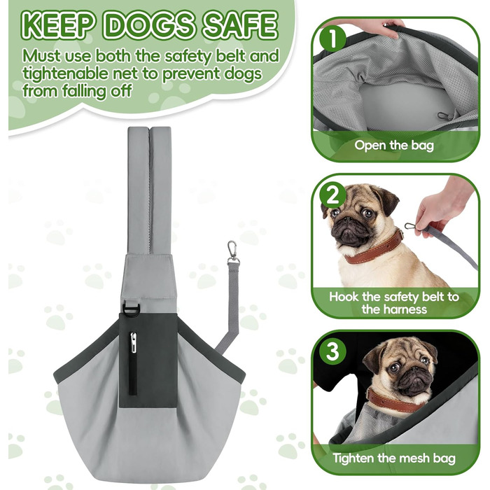 Поводок для собак Bartuke регульований, без рук, для прогулянок з маленькими собаками, зручний та дихаючий, аксесуари для собак, безпечний для подорожей (Зелений) (Сірий)