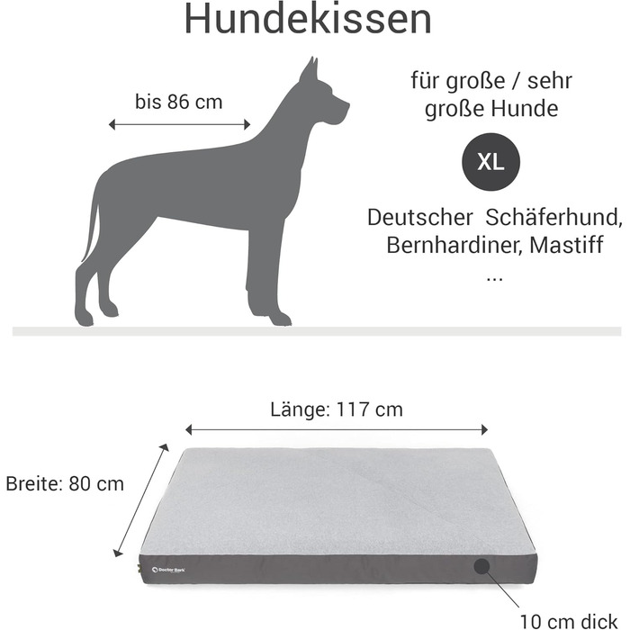 М'який лежак для собак Doctor Bark великих порід, 117x80 см, сірий, GreenLabel (XL, миючий)