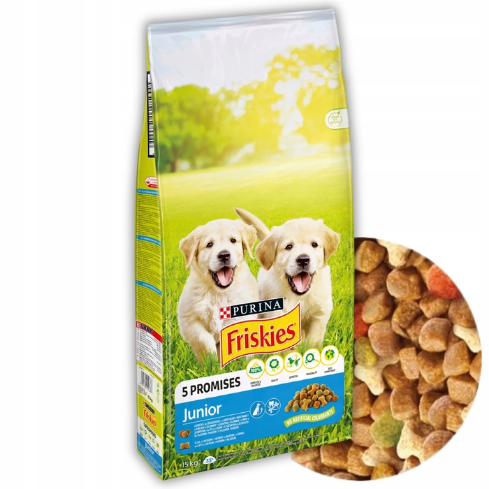 Корм для цуценят Friskies Junior з куркою, молоком та овочами, 15 кг