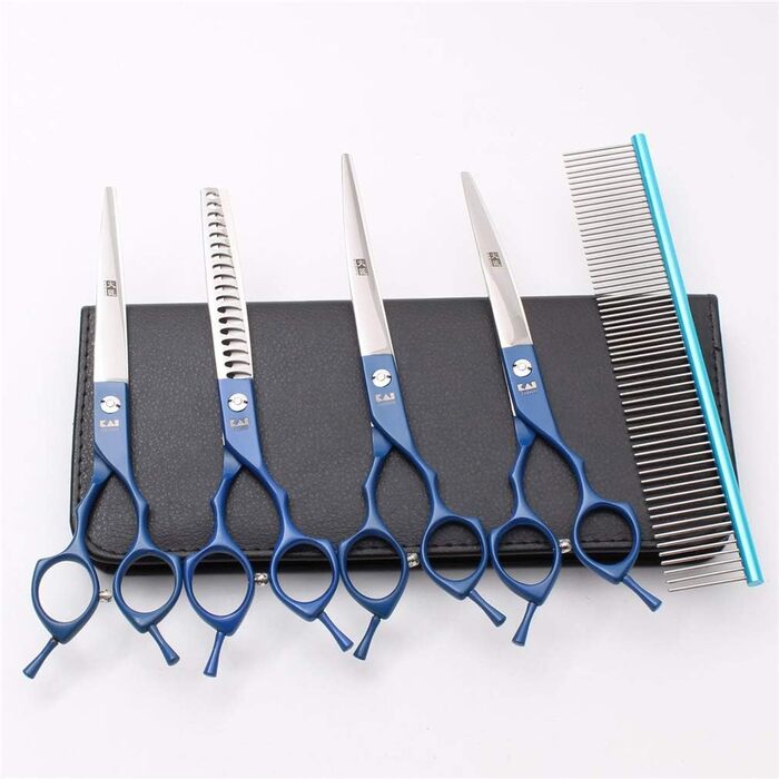 Набір професійних ножиць для грумінгу тварин: ножиці для собак та котів, набір для догляду за шерстю, нержавіюча сталь 440C, 7 дюймів, червоний